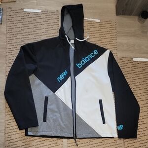 New Balance Black White Gray Jacket w/ Blue Water & Wind Resistant